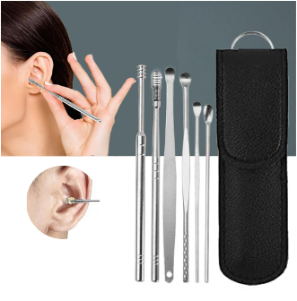 6 pcs Ear Cleaner Set Stainless Steel With PU Lather Case