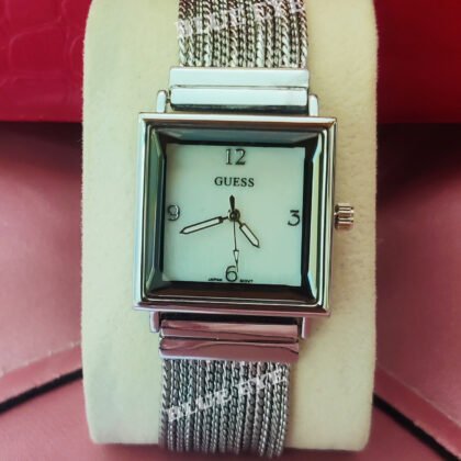 Guess Silver-Tone Square Analog Watch